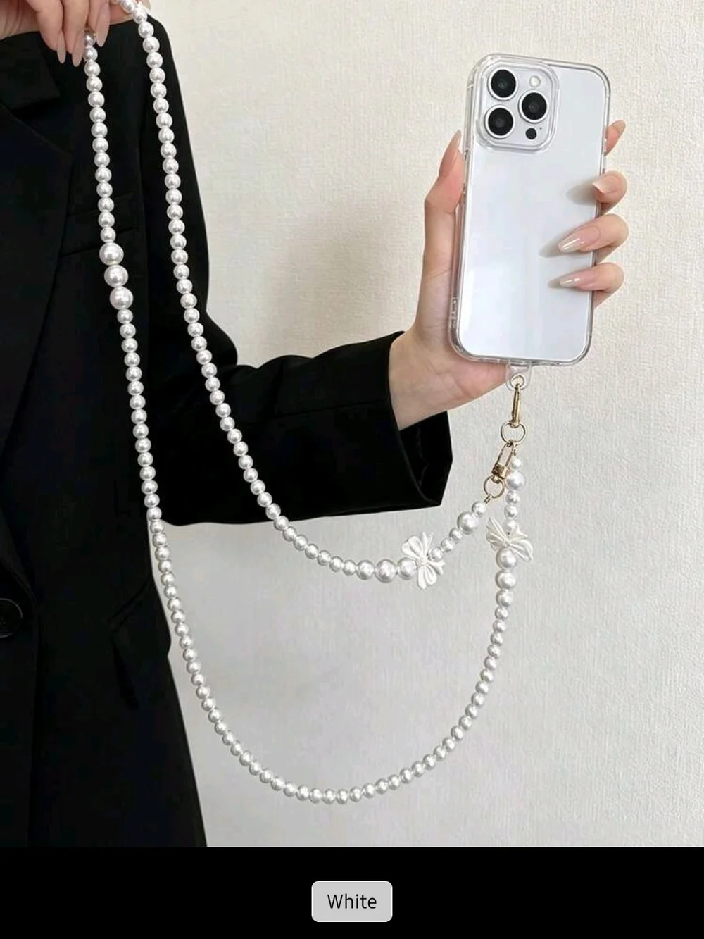 Pearl Beaded Phone Strap Crossbody - White